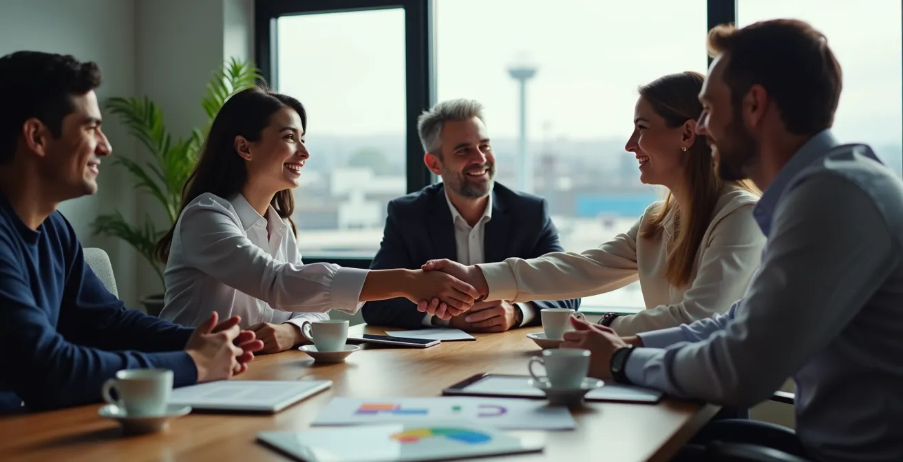 Réunion de dirigeants de PME autour d'une table avec documents de certification