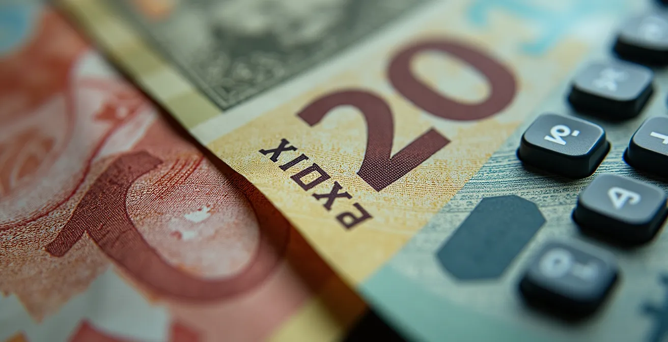 Vue macro de documents financiers avec calculatrice montrant l'accumulation des coûts