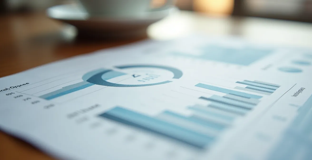Vue aérienne de documents d'analyse stratégique disposés sur une table de travail
