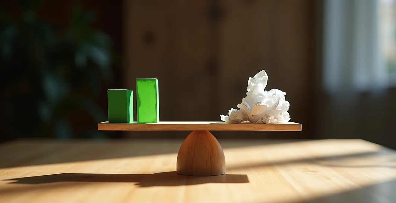 Balance métaphorique entre transparence et greenwashing dans un environnement corporate