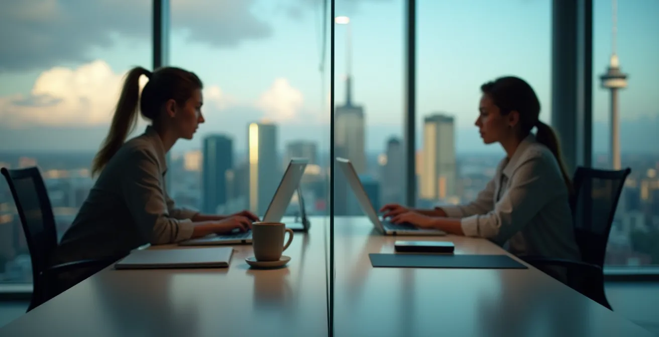 Collage visuel montrant différents espaces de travail connectés symboliquement à travers le Canada