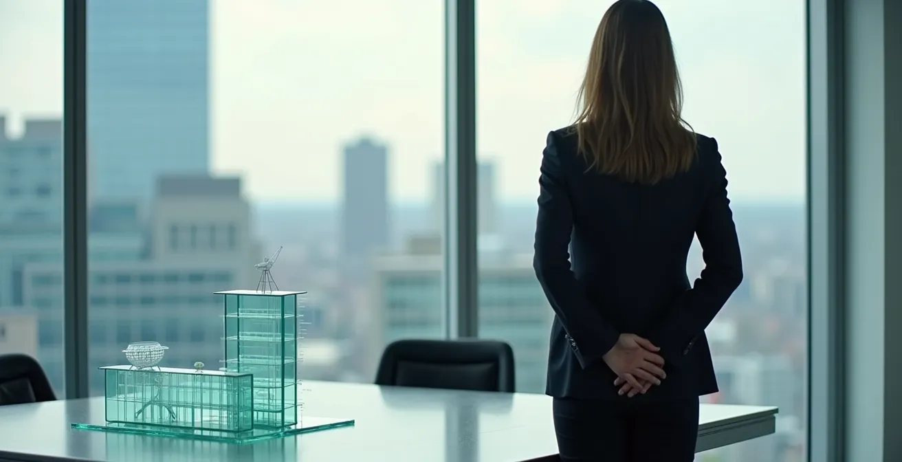 Schéma architectural abstrait montrant deux structures connectées représentant la relation holding-opco